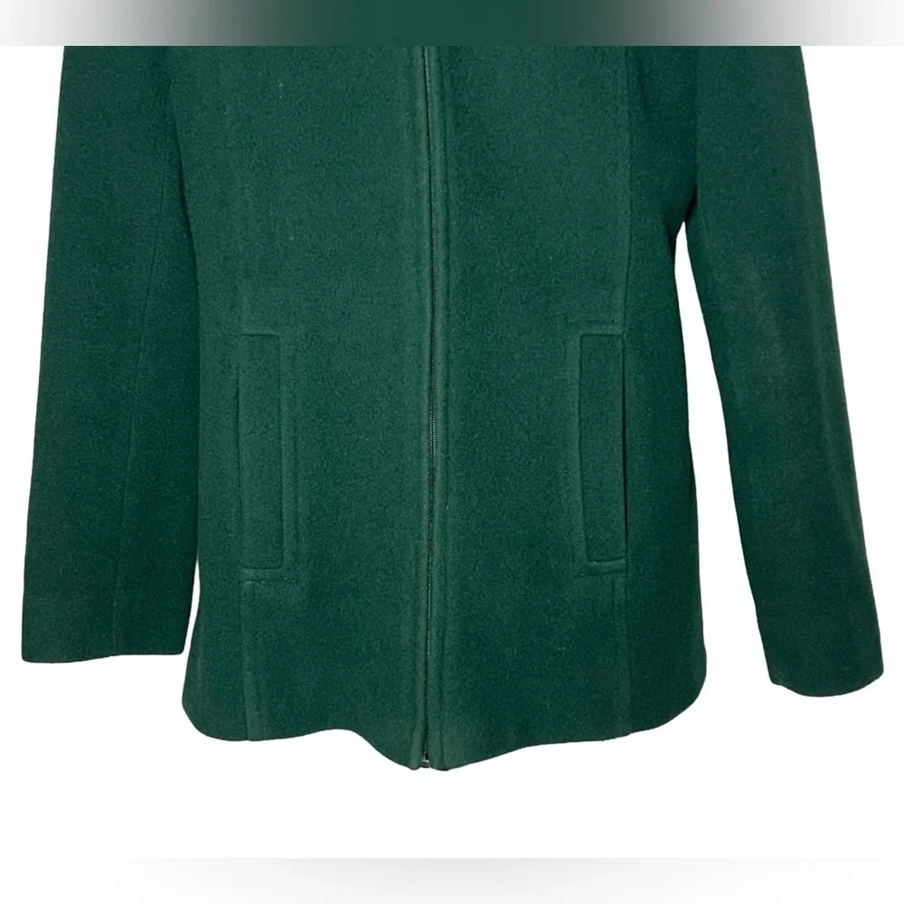 Preston & York Wool Coat in Rich Green with Pockets, Full Zip, & Hood, Small - Picture 12 of 15